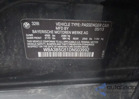 2013 BMW 328I xDrive from USA, damaged, VIN WBA3B5G51DNS03992